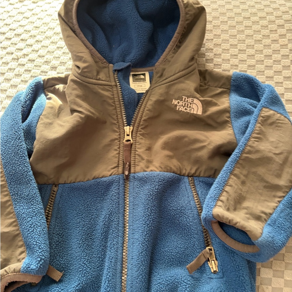 The North Face Blue and Gray Hooded Fleece Jacket